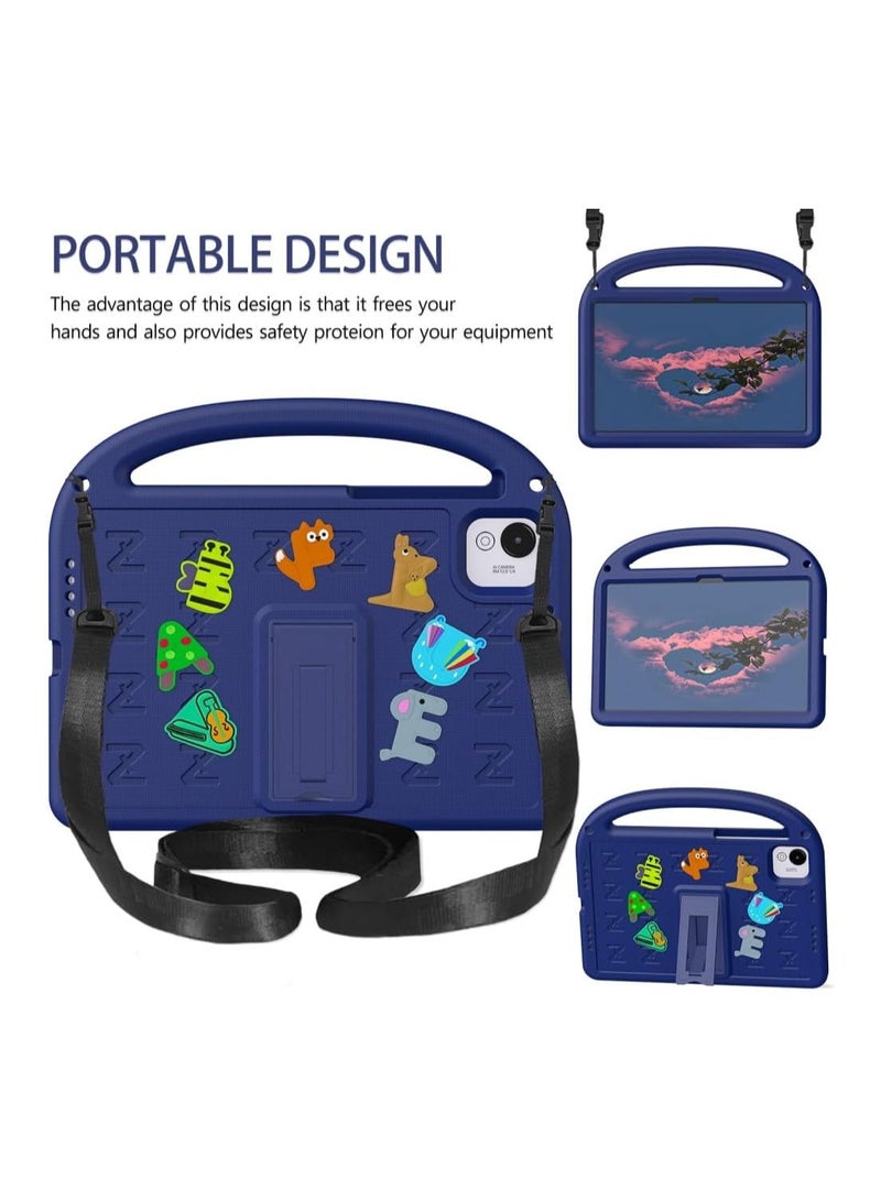 Kids Case for Honor Pad X9a 11.5 inch 2025 Tablet 【Kids Friendly】 DIY Cute Cartoon Lightweight EVA Portable Handle Stand Shockproof Cover with Shoulder Strap (Navy Blue) - Image 2